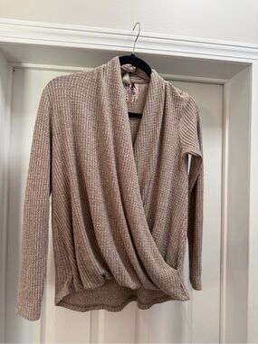 Anthropologie Draped Waffle-Knit Cardigan - Beige Taupe
